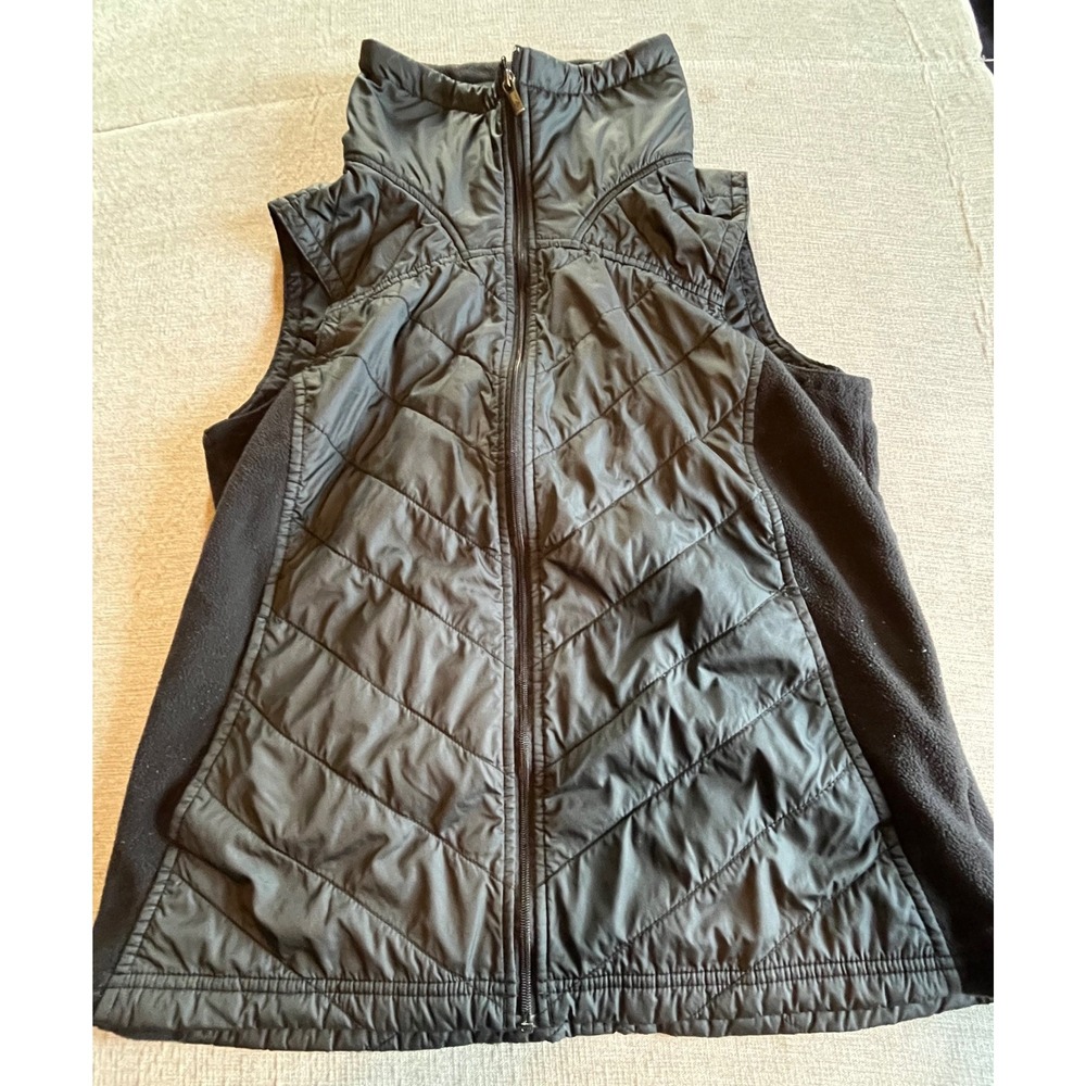 Columbia Women Black Quilted Hybrid Fleece Puffer Vest Size L Full Zip Insulated